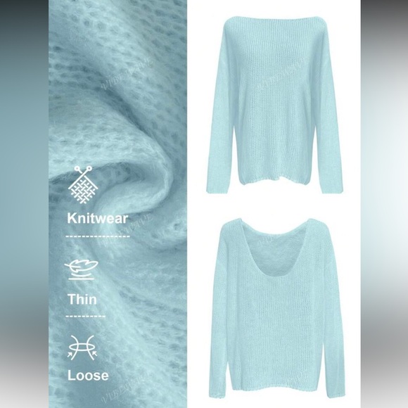 Baby Blue Loose Fit Lightweight Long Sleeve Mohair Sweater - Picture 3 of 8